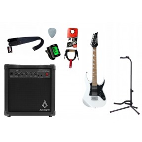 Gitara elektryczna 3/4 Ibanez GRGM21-WH + wzmacniacz 15W + kabel  w zestawie