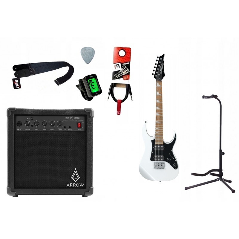 Gitara elektryczna 3/4 Ibanez GRGM21-WH + wzmacniacz 15W + kabel  w zestawie