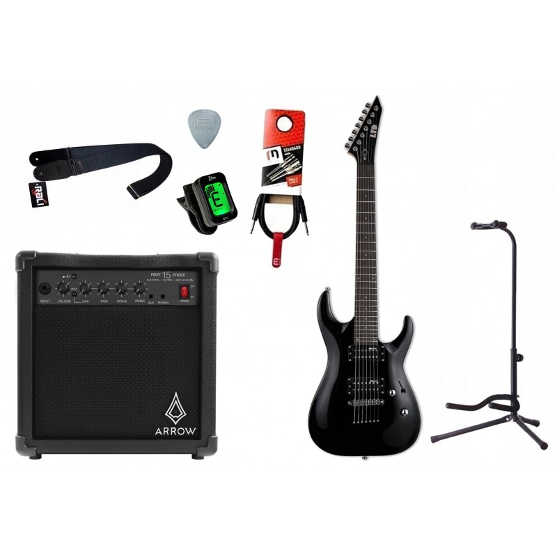 Gitara elektryczna LTD MH-17 KIT BLK Black + wzmacniacz 15W + kabel  w zestawie