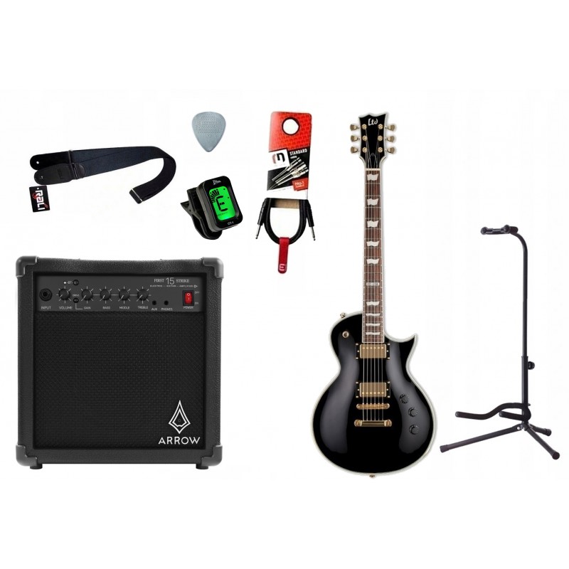 Gitara elektryczna LTD EC-256 BLK + wzmacniacz 15W + kabel  w zestawie