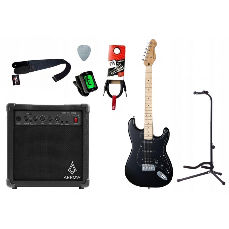 Gitara elektryczna Mooer MSC11 Pro Black + wzmacniacz 15W + kabel  w zestawie