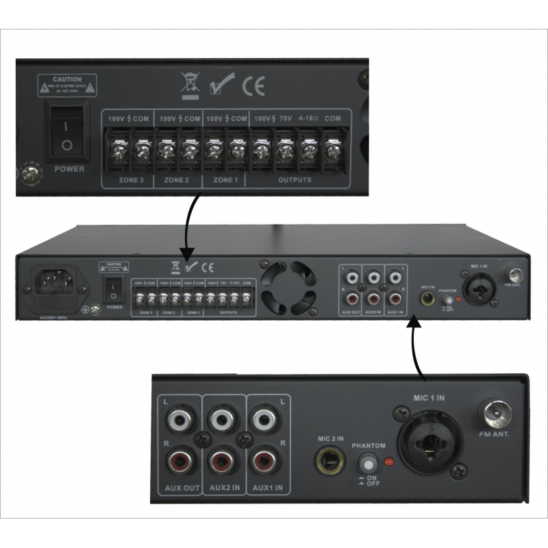 RH SOUND DTY-240BC Wzmacniacz mocy 100V - 3 - Wzmacniacze instalacyjne - Nowoczesny cyfrowy wzmacniacz radiowęzłowy z wbudowanym