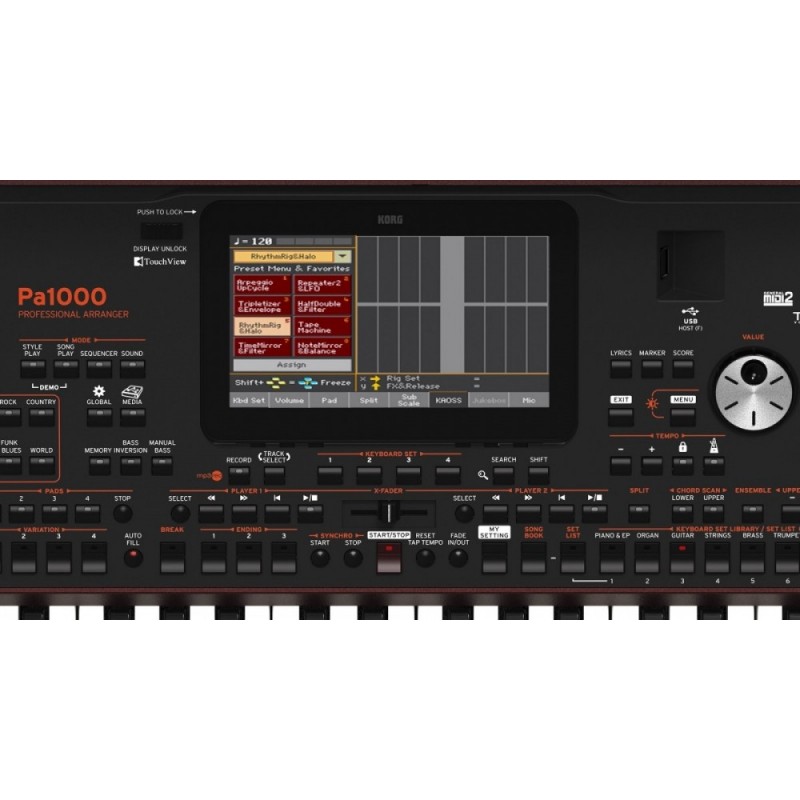Korg PA1000 - wyświetlacz