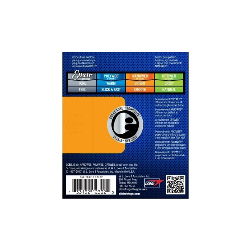 Elixir 12302 NanoWeb Baritone - struny do elektryka 12-68