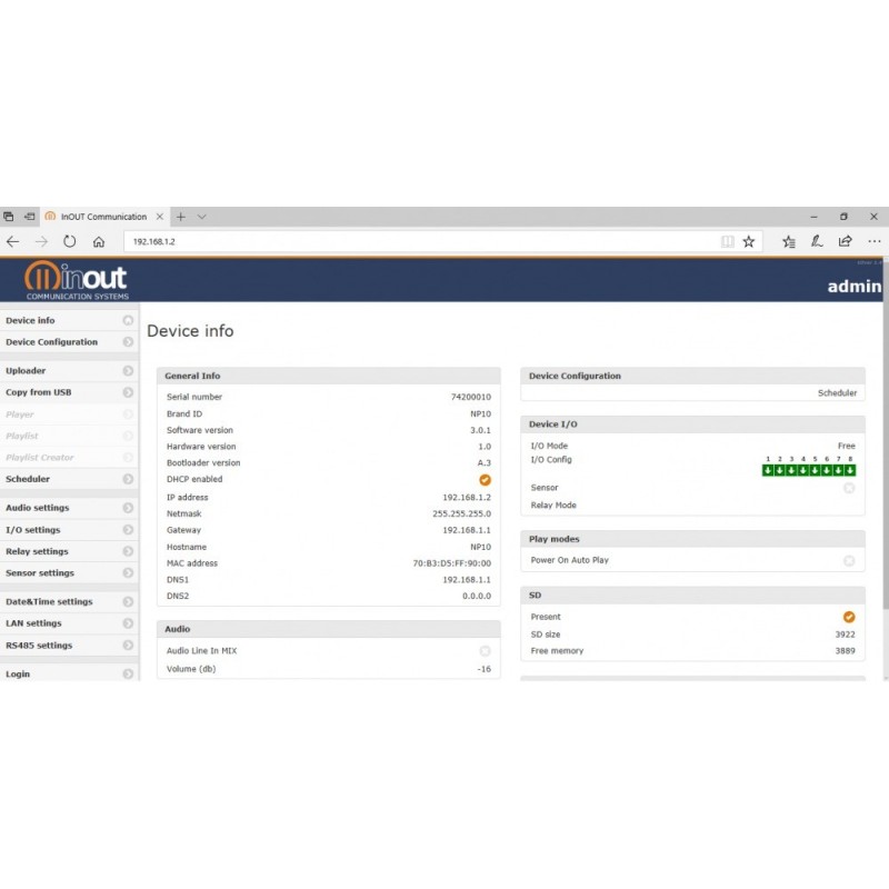 IN OUT NP-10 - Odtwarzacz audio z wzmacniaczem