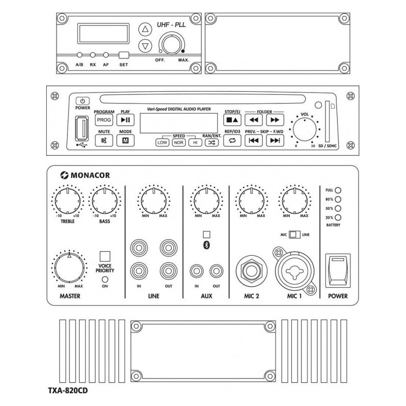Monacor TXA-820CD - Przenośny system wzmacniający