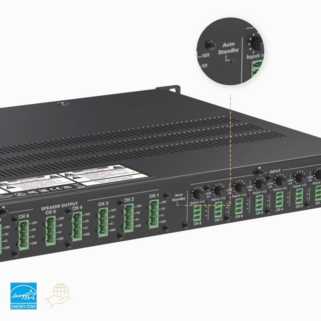 AUDAC CEP803 - wielokanałowy wzmacniacz o mocy 4 Ohm