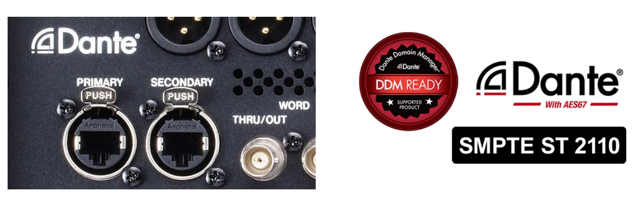 Dwa złącza Dante pozwalają na redundantną komunikację w sieciach Dante