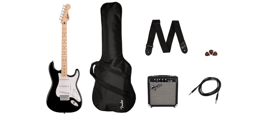 TOP3: Squier Sonic Stratocaster Pack MF Black Gig Bag, 10G - 230V EU